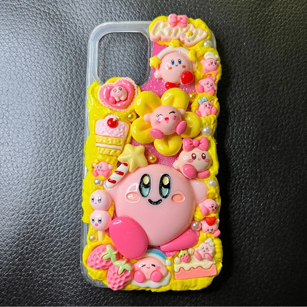 Handmade 3D Kirby Pink Yellow Phone Case iPhone 12 Pro Anime 90s Y2K Customized
